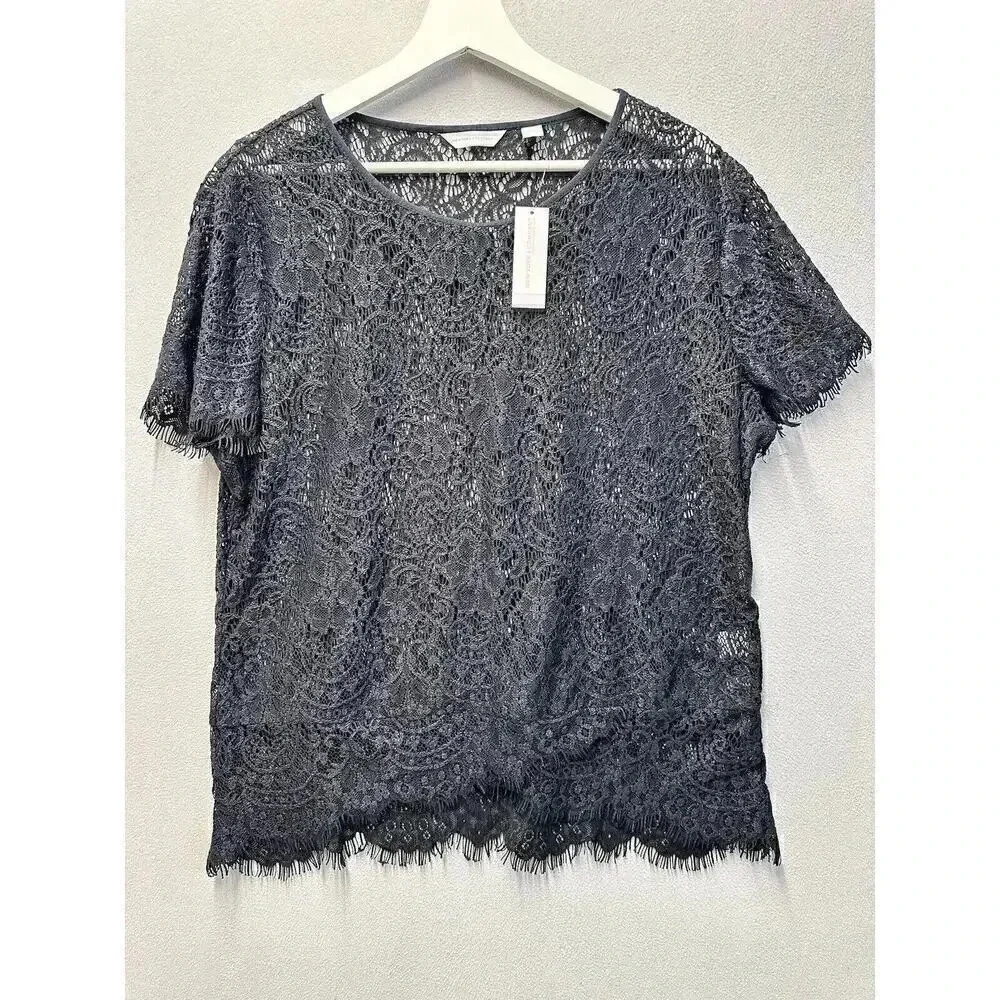 New York & Company Women’s‎ Size XL Blue Lace See-Through Blouse